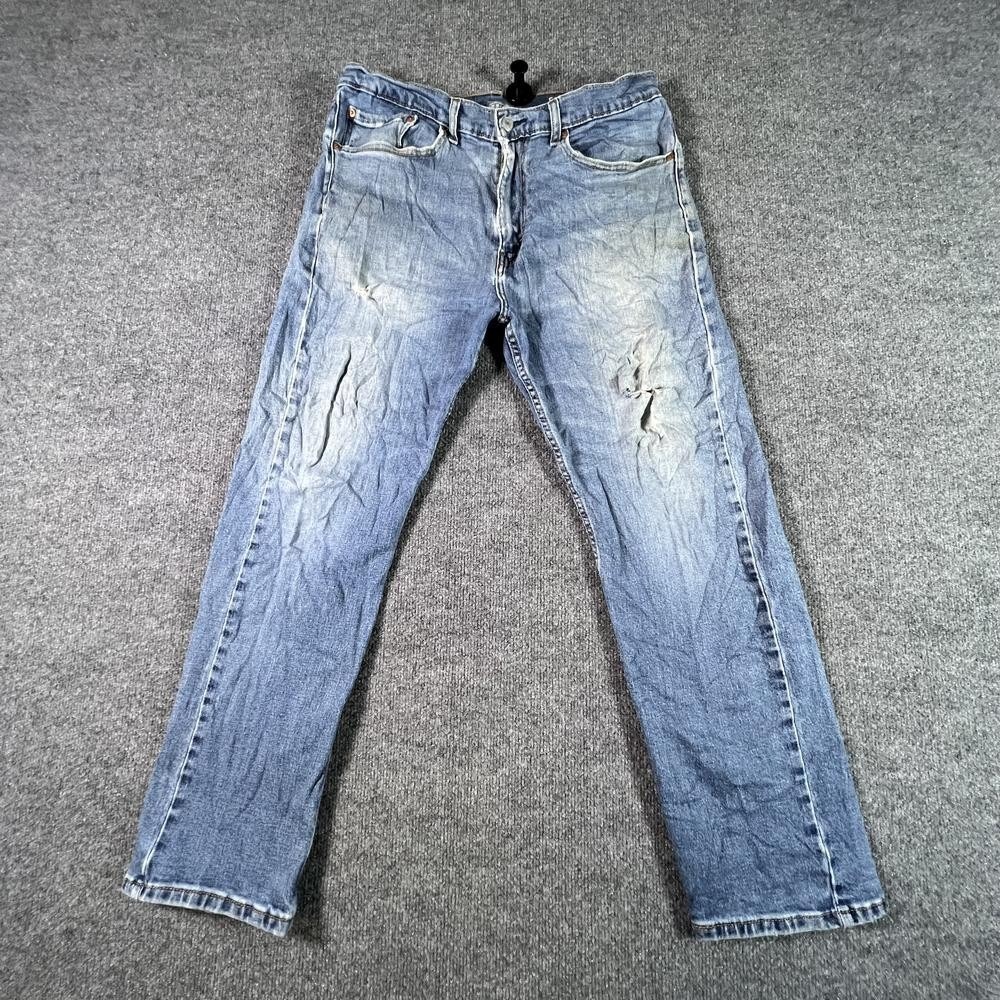 Levi's 505 Straight Jeans Men's 36x30 Blue Cotton Denim Faded Workwear Stretch